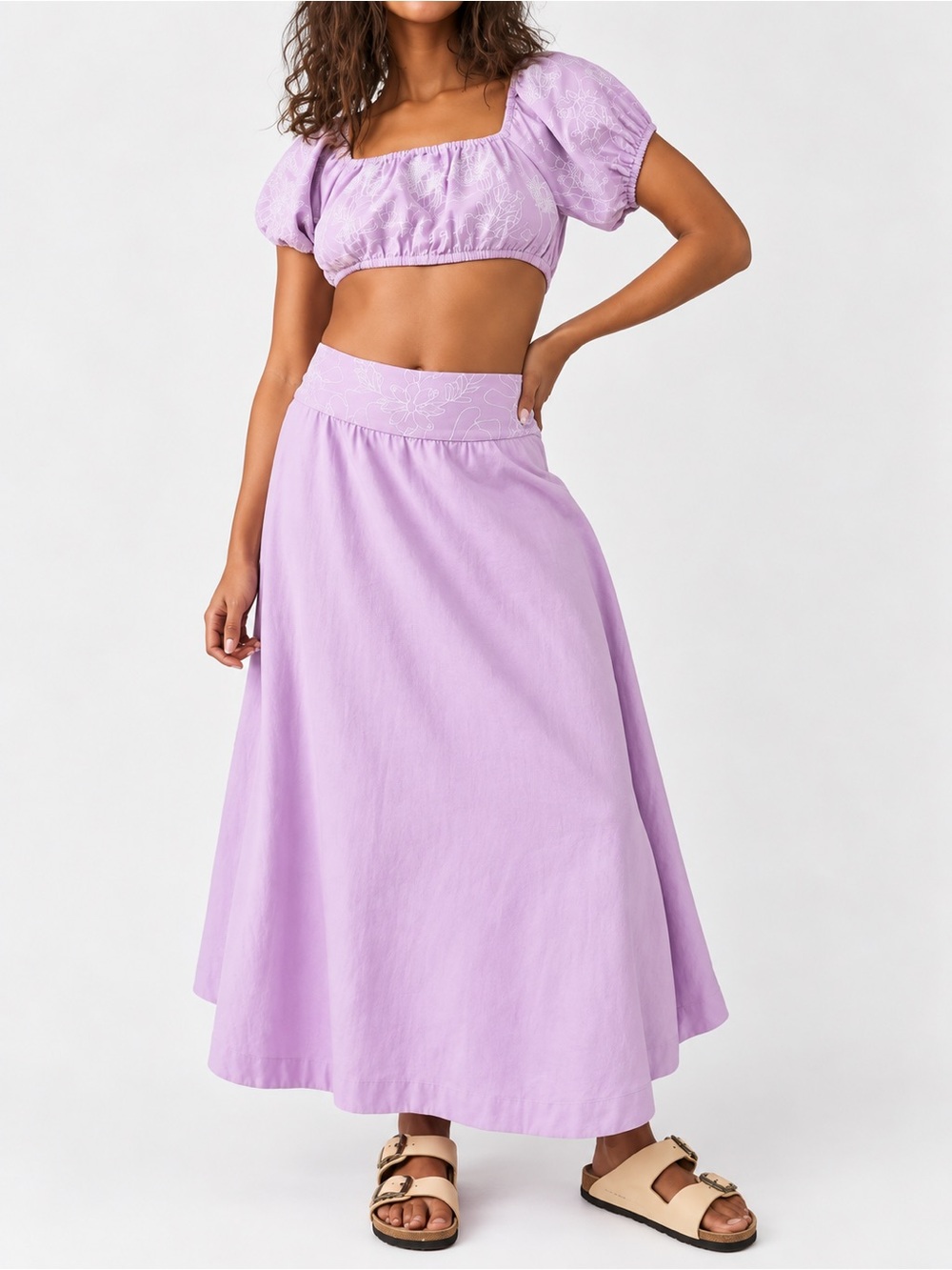 Free People Lotus Set XL Orchid Embroidered Crop Top Maxi Skirt #941